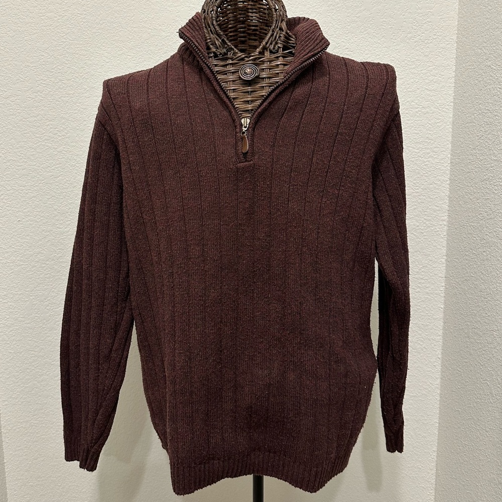 Oscar de la Renta Quarter-Zip Knit Sweater - Burgundy/Maroon - Size L